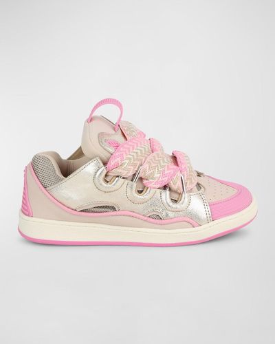 Lanvin Girl's Curb Leather Chunky Low-top Sneakers, Kids - Pink