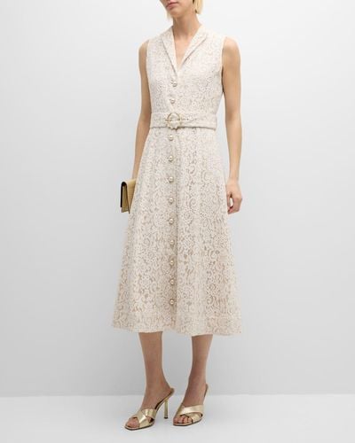 Tahari The Hailee Belted Floral Lace Midi Shirtdress - Natural