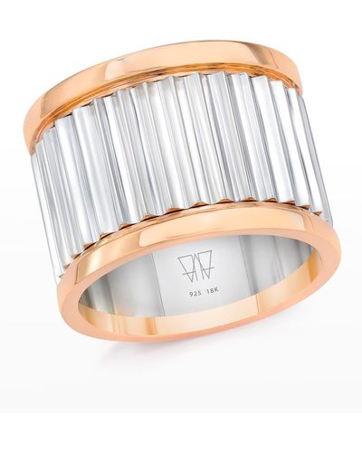 WALTERS FAITH Clive Sterling Silver Wide Fluted Band Ring With Rose Gold Rails - White