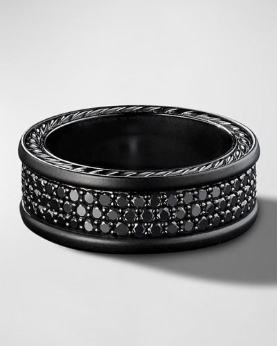 David Yurman Streamline® Three-row Band Ring With Black Diamonds In Black Titanium And Silver, 9mm