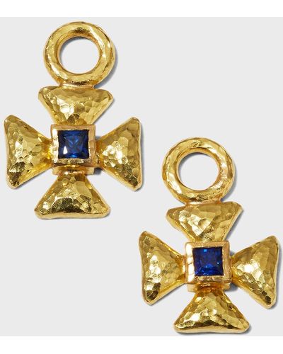 Elizabeth Locke 19k Blue Sapphire Maltese Cross Earring Pendants - Metallic