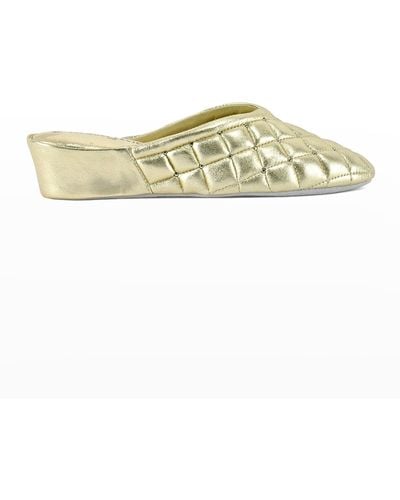 Jacques Levine Quilted Leather Studded Slippers - White
