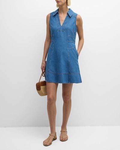 Tanya Taylor Reinata Denim Sleeveless V-Neck Mini Dress - Blue