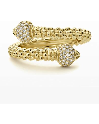 Lagos 18k Caviar Gold Wrap Ring W/ Diamonds, Size 7 - Metallic