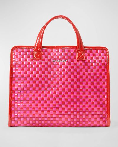 MZ Wallace Medium Woven Patent Box Tote Bag - Pink