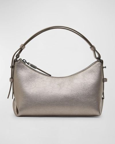 Brunello Cucinelli Zip Metallic Leather Shoulder Bag - Gray