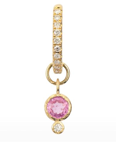 Three Stories Jewelry 14k Yellow Gold Tiny Pink Sapphire And Diamond Single Earring Charm - White