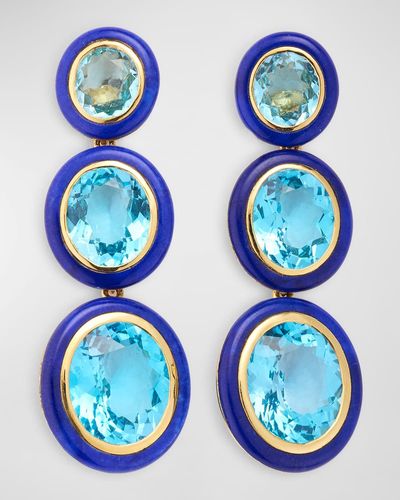 Goshwara 18K Melange 3-Tier Topaz And Lapis Lazuli Earrings - Blue