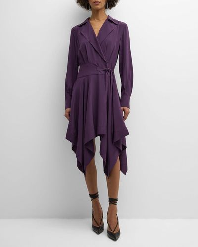 Jason Wu Handkerchief Silk Midi Wrap Shirtdress - Purple