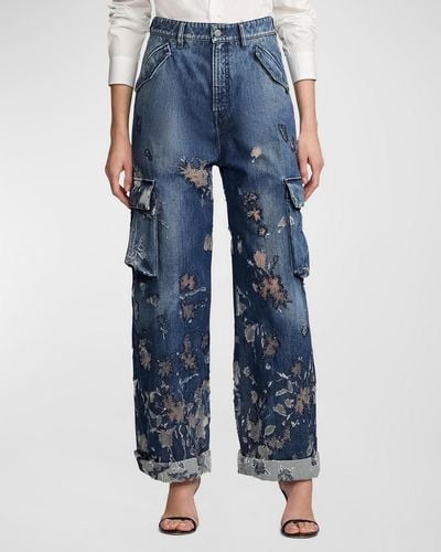 Ralph Lauren Collection Berke Embellished Wide-Leg Cargo Jeans - Blue