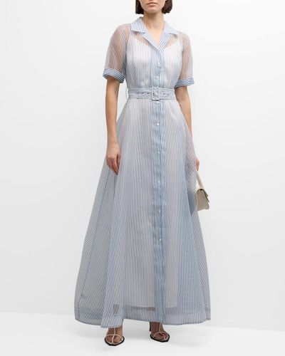 STAUD Millie Short-sleeve Belted Organza Dress - Gray