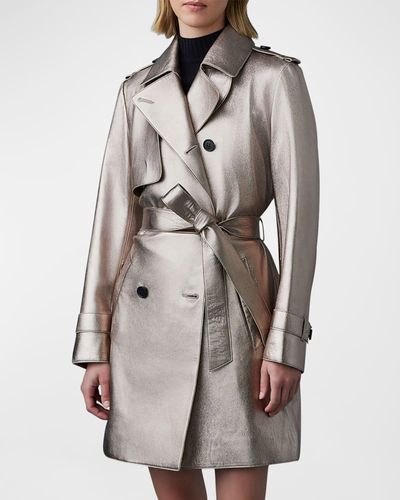 Mackage Mely Long Metallic Leather Trench Coat - Gray