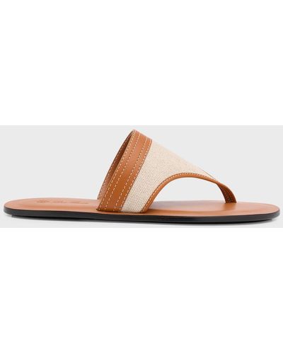 Loro Piana Tiki Leather-trimmed Cotton And Linen-blend Canvas Flip Flops - Brown