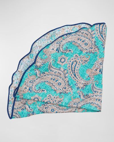 Edward Armah Silk Reversible Floral-Paisley Pocket Circle - Blue