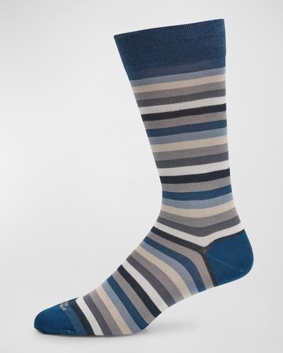 Marcoliani Fresh Of Modal Multi-Stripe Crew Socks - Blue