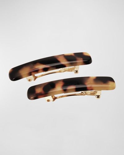 France Luxe Mini Classic Rectangle Barrettes, Set Of 2 - Brown