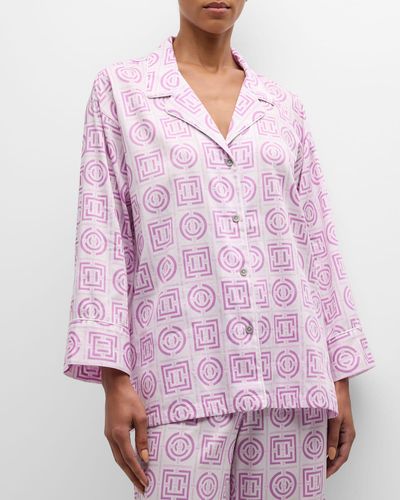 Natori Cropped Infinity-Print Cotton Pajama Set - Purple