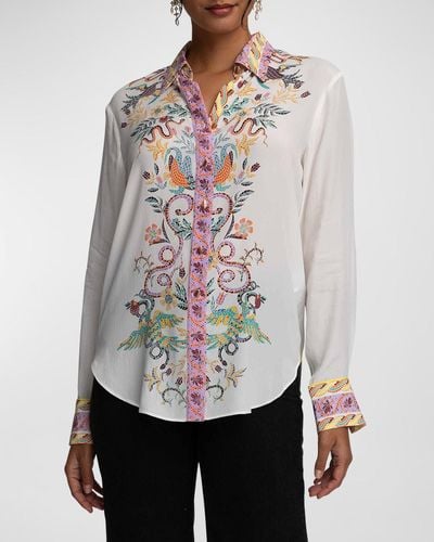 Robert Graham Gabriela Mosaic-Print Button-Down Shirt - White