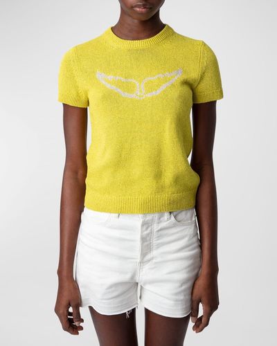 Zadig & Voltaire Sorly Intarsia-Knit Short-Sleeve Sweater - Yellow