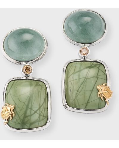 Stephen Dweck Aquamarine, Imperial Jasper And Champagne Diamond Earrings - Green