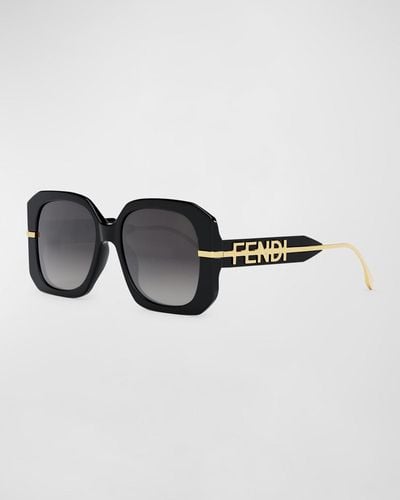 Fendi Oversized Logo Square Acetate & Metal Sunglasses - Multicolor