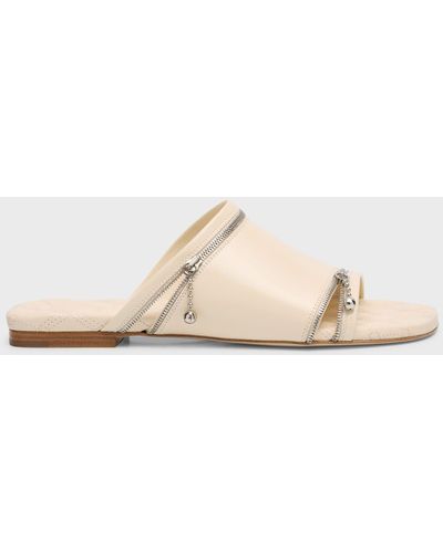 Burberry Calfskin Zip Flat Slide Sandals - White