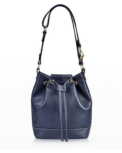 Gigi New York Cassie Drawstring Leather Bucket Bag - Blue