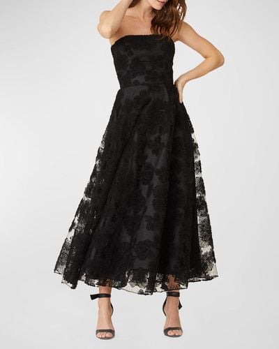 Shoshanna Strapless Embroidered Mesh Gown - Black