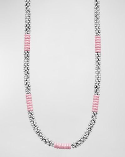 Lagos Sterling Silver Pink Caviar 5mm Rope Necklace - White