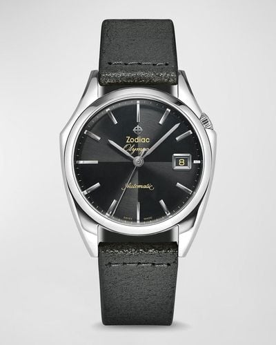 Zodiac Olympos Automatic Leather Watch - Gray
