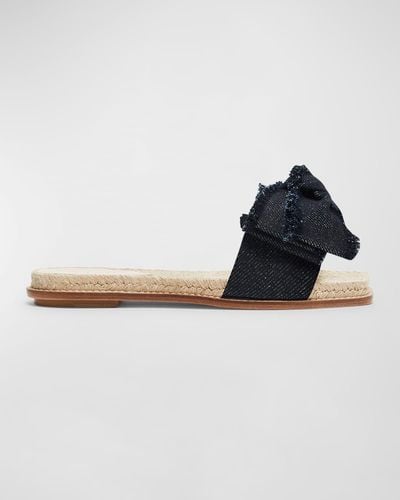 Paul Andrew Frayed Bow Slide Espadrille Sandals - Blue