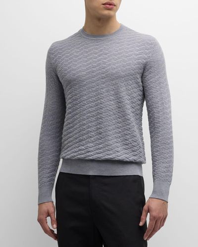 Emporio Armani Wool Textured Knit Crewneck Sweater - Gray