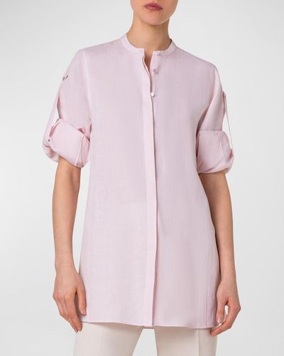 Akris Linen Voile Tunic Blouse - Pink