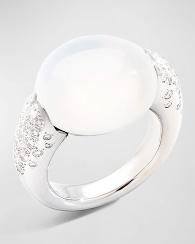Pomellato Iconica Ring With Quartz And Diamonds, Size 54 - White