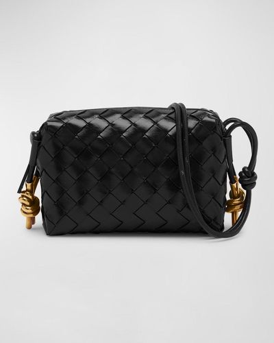 Bottega Veneta Loop Knot Woven Leather Crossbody Bag - Black
