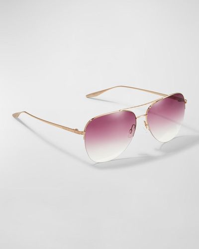 Barton Perreira Chevalier Semi-rimless Metal Aviator Sunglasses - Pink