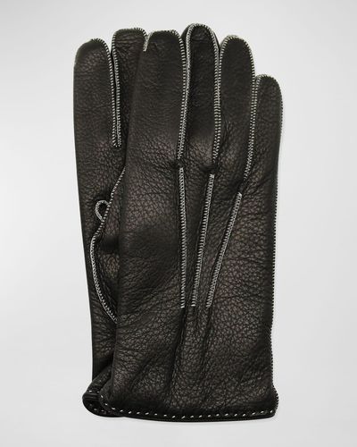 Portolano Deerskin Gloves W/ Contrast Stitching - Black