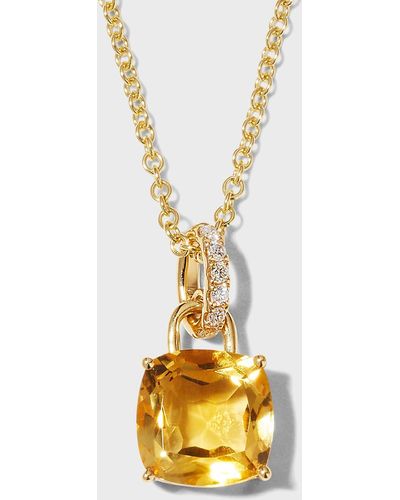 Kiki McDonough Kiki Cushion Yellow Gold Citrine Pendant Necklace With Diamond Loop - Metallic