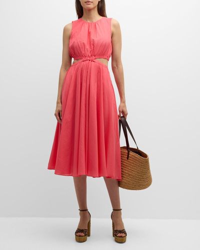 Trina Turk Artimo Cutout Cotton Midi Dress - Red