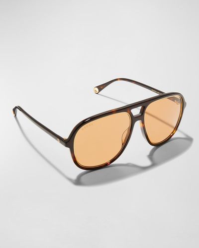 Gucci GG-Logo Aviator Acetate Sunglasses - Natural