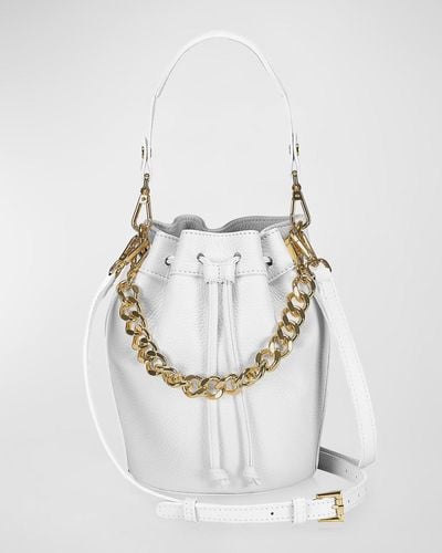 Gigi New York Brooklyn Drawstring Leather Bucket Bag - White