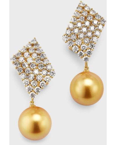 Pearls By Shari 13mm Golden South Sea Pearl And Diamond Earrings - Metallic
