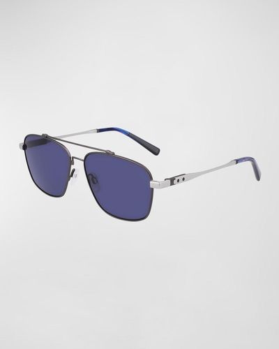 Shinola Double-Bridge Metal Aviator Sunglasses - Blue