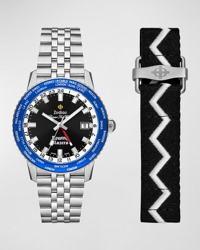 Zodiac X Rowing Blazers Super Sea Wolf World Time Gmt Automatic Bracelet Watch With Strap - Blue