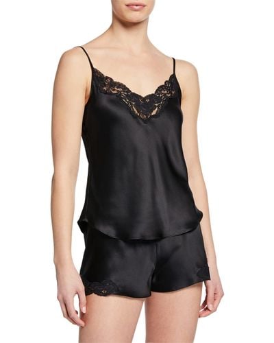 Christine Lingerie Bijoux Short Lace-Trim Silk Pajama Set - Black