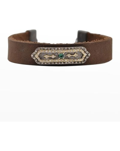 Armenta Old World Tourmaline And Diamond Shield Leather Bracelet - Brown