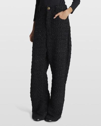 Balenciaga Metallic Tweed Baggy Wide-leg Pants - Black