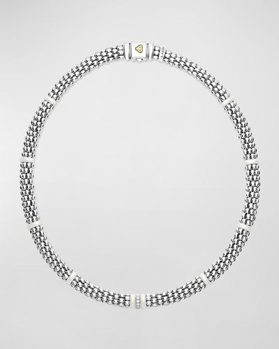 Lagos Sterling Silver And Gold White Caviar White Ceramic Diamond Link Necklace - Metallic