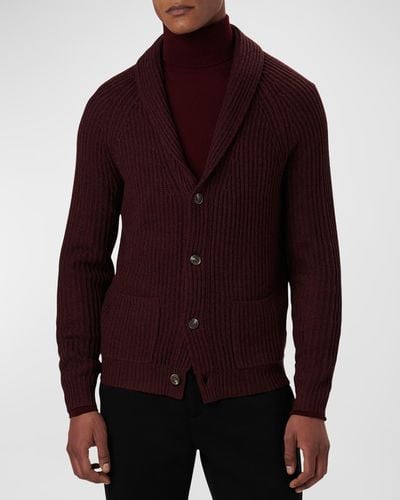 Bugatchi Ribbed Shawl Cardigan Sweater - Purple