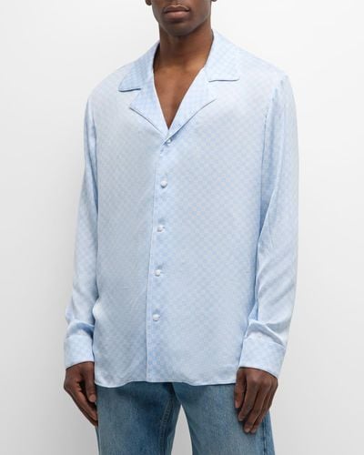 Balmain Mini Monogram Satin Pajama Shirt - Blue